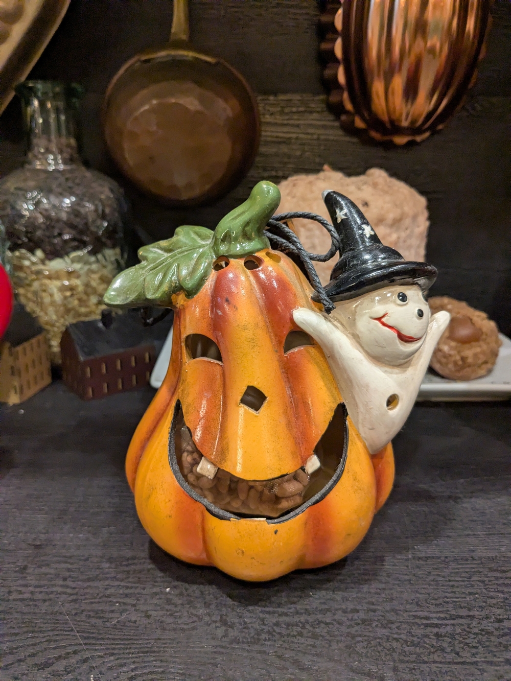Whimsical Orange Pumpkin with Ghost Accent - Potpourri Filled